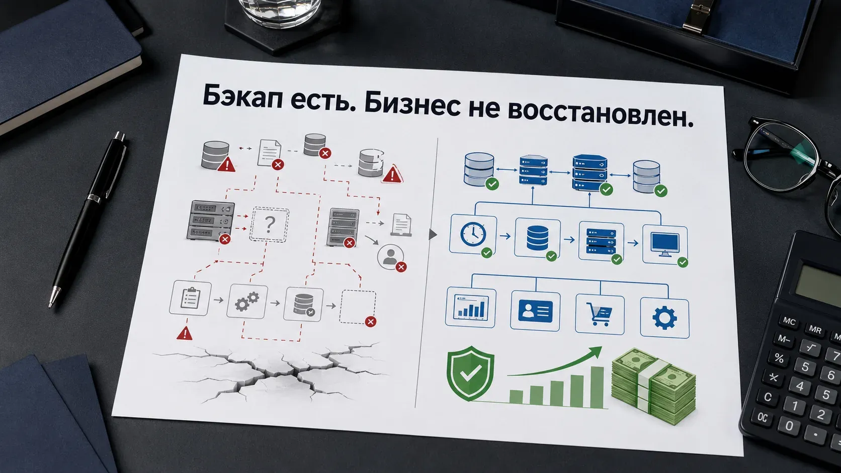 Карта DR на рабочем столе: разрыв между бэкапом и восстановлением бизнеса, RTO, RPO и цена простоя.