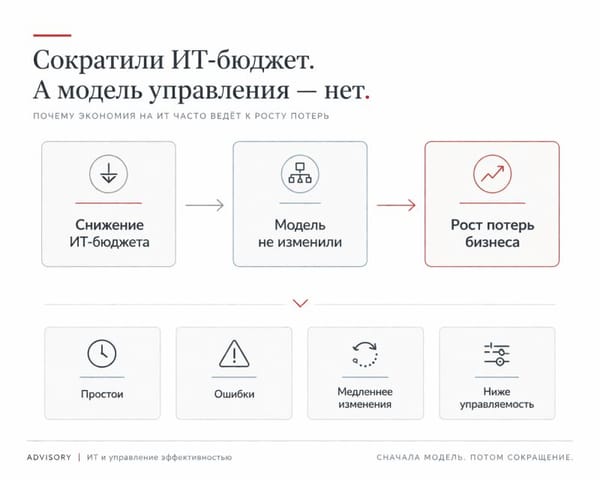 ИТ можно сокращать.
Нельзя сокращать его вслепую.
Когда в компании режут ИТ-затраты без смены модел…